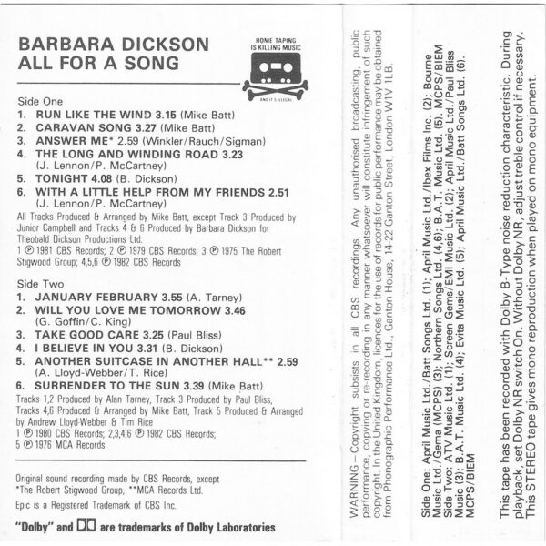 Barbara Dickson - All For A Song