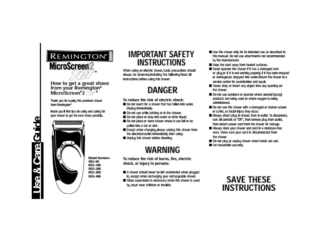 Instrukcja obsługi maszynki Remington Micro Screen 2 TCT